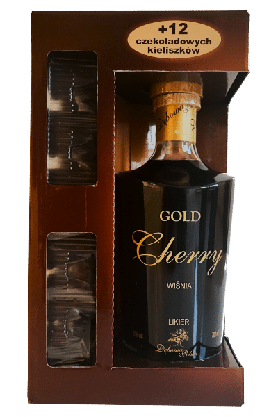 Likier Wiśniowy Gold Cherry 0,7 etui+12 czekoladowych kieliszków