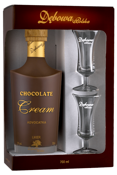 likier czekoladowy 0 7 w ozdobnym etui z kieliszkami z firmowym nadrukiem