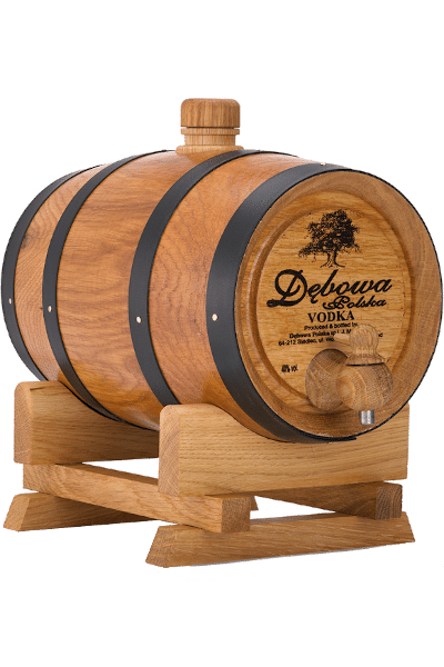 wódka dębowa 3 0 w beczce z czarnymi obręczami